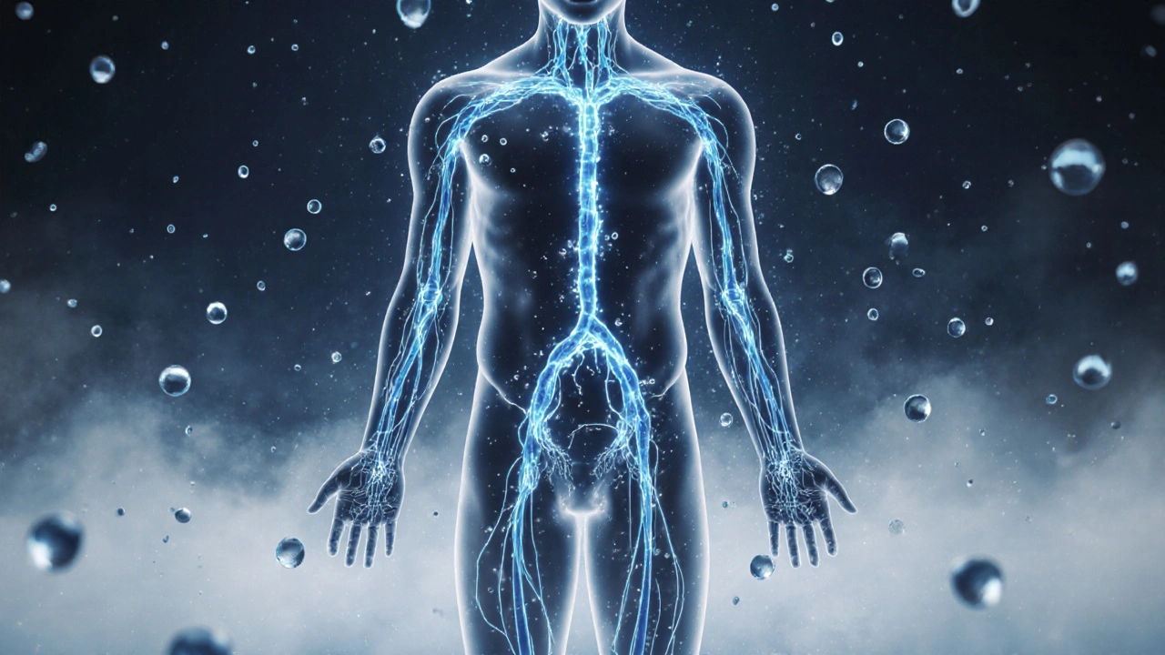 Symbolický obraz světlých cest lymfatického systému tělem.