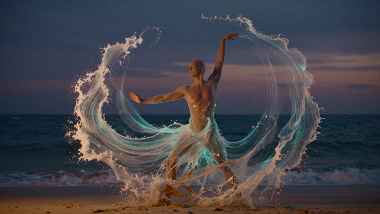 Plynulé vlny rukou obklopují lidské tělo jako rituál uvolnění energie v tichém prostředí.