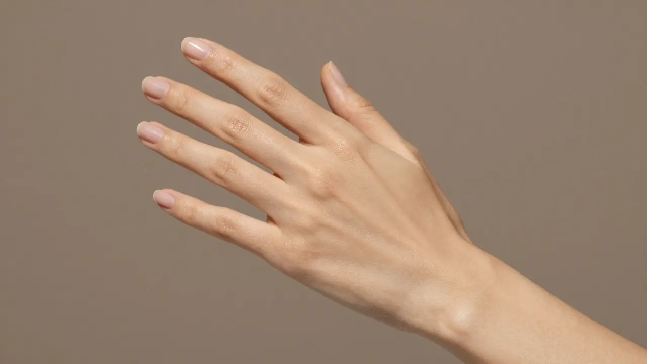 Hladká a vyživená kůže s jemným leskem, přírodní osvětlení.