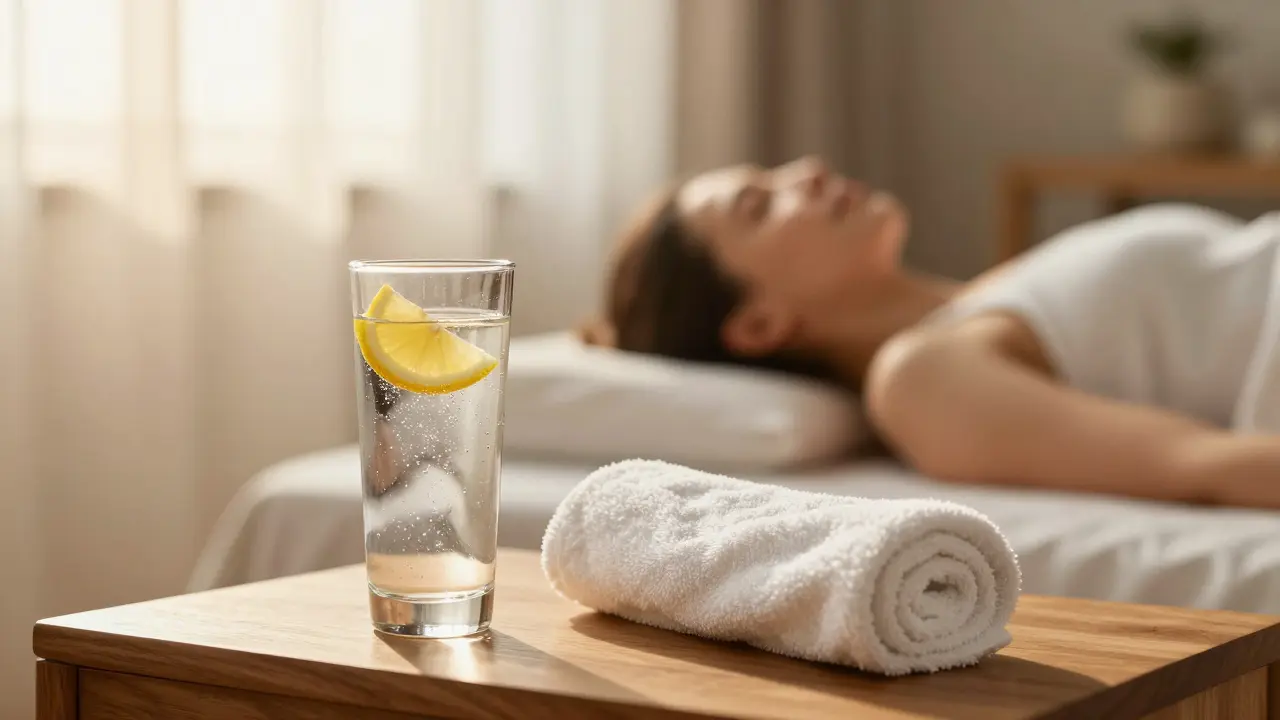 Klidná scéna s vodou a jemným strečinkem symbolizující regeneraci po terapii.