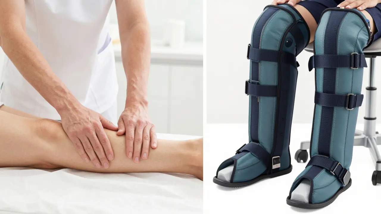 Srovnání jemné manuální lymfatické masáže a mechanické presoterapie.