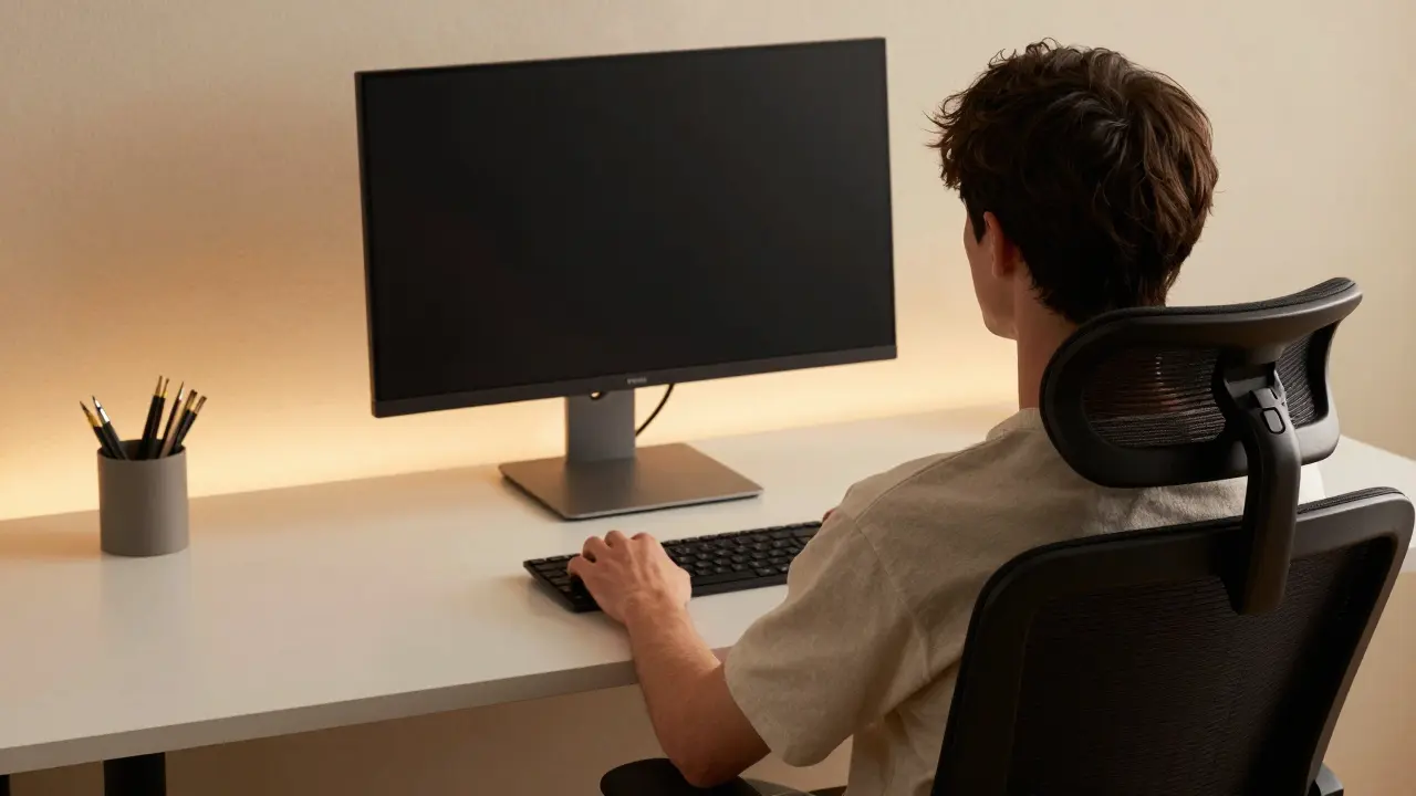 Ergonomické pracoviště s monitorem ve výšce očí